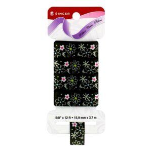Singer Satin Ribbon Abstract Flowers Black 3 Pack - 5/8" X 12 Ft (15.9mmX3.7m)